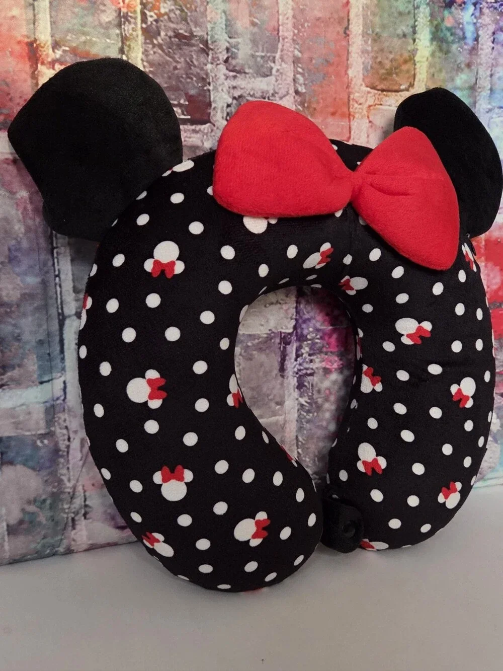 Disney Black Polka Dot Minnie Mouse Travel Neck Pillow with Red Bow